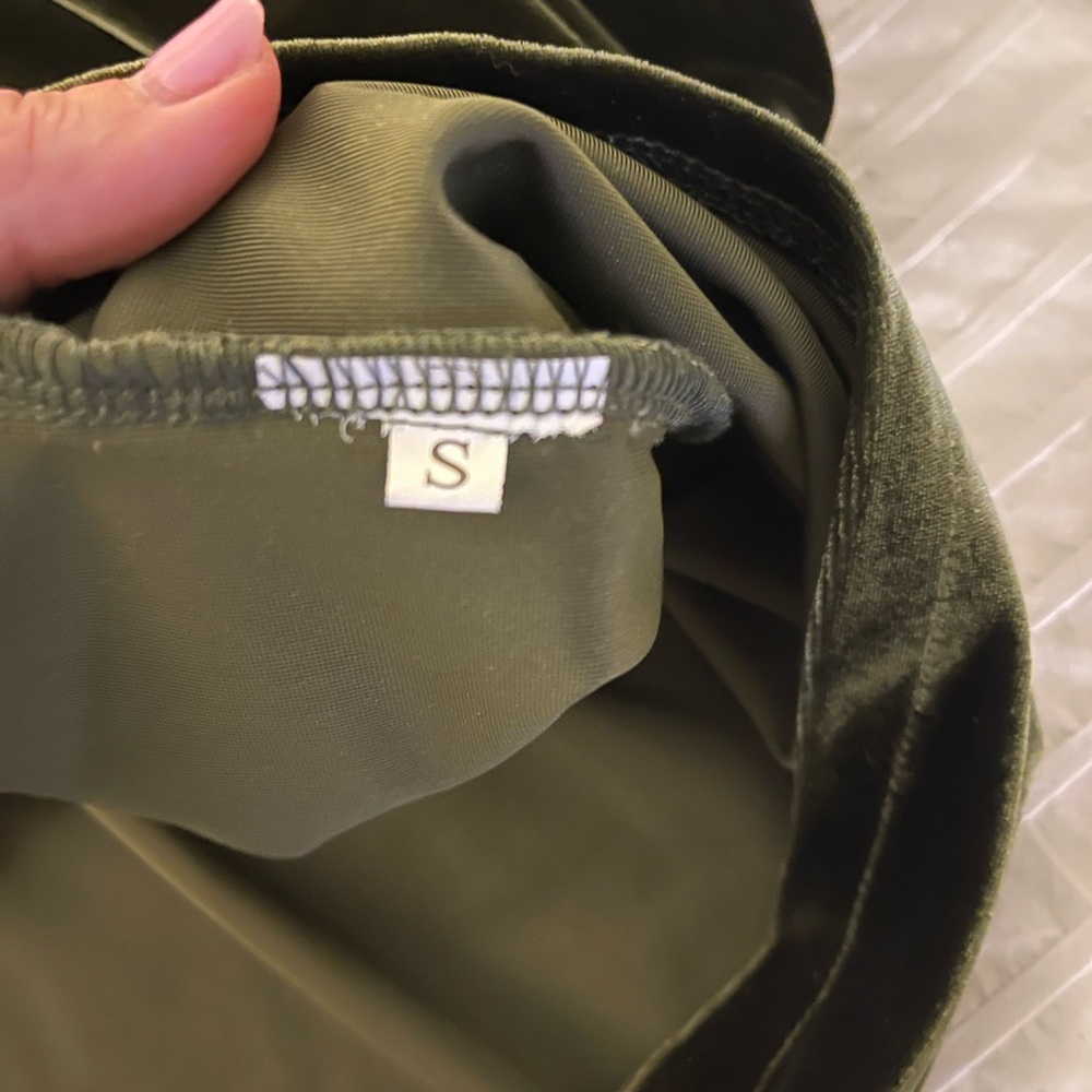 Olive Green Velvet Lace Yoke Blouse - Picture 5 of 5